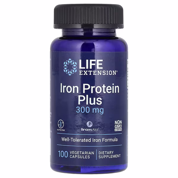 149 Life Extension, Iron Protein Plus, IronAid, 300 mg, 100 Vegetarian Capsules - الصورة 1