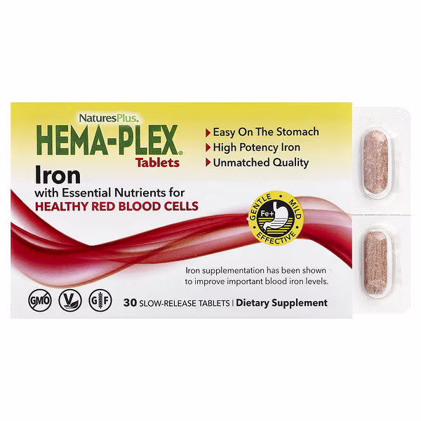 166 NaturesPlus, Hema-Plex® Iron, 30 Slow-Release Tablets - الصورة 1