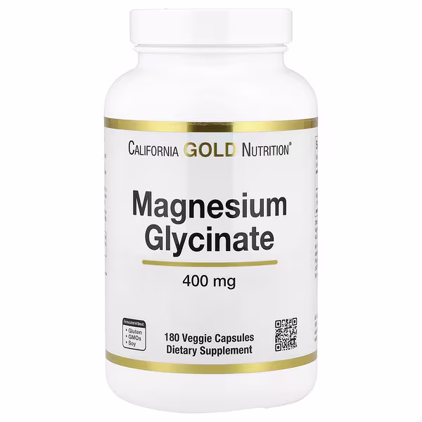 30 California Gold Nutrition, Magnesium Glycinate, 180 Veggie Capsules (133 mg per Capsule) - Image 1