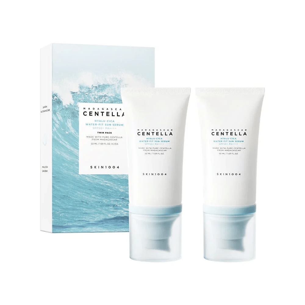 31516229_1747297743_2689abc62ce0cb69dbeb9bbaf21a1590-1500x1500 Skin1004 Madagascar Centella Hyalu-Cica Water-Fit Sun Serum SPF50+ Twin Pack - 50mlx2 - Image 1