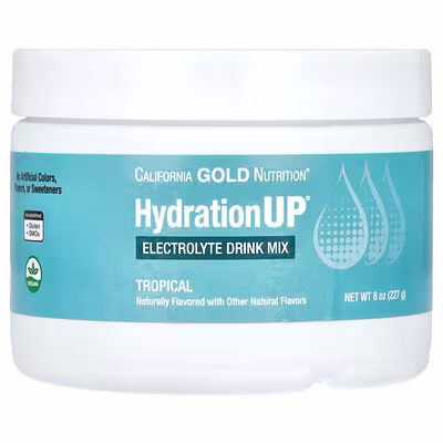 38 California Gold Nutrition, Beverages, HydrationUP®, Electrolyte Drink Mix with Calcium, Potassium, Vitamin C, and Vitamin E, Tropical, 8 oz (227 g) - الصورة 1
