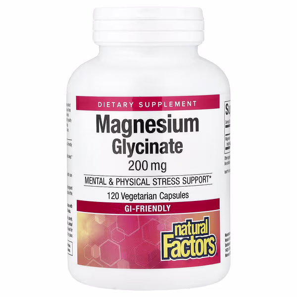 40 Natural Factors, Magnesium Glycinate , 200 mg, 120 Vegetarian Capsules - الصورة 1
