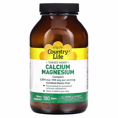 43 Country Life, Target-Mins, Calcium-Magnesium Complex, 180 Tablets - Image 1