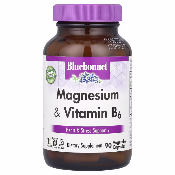 48 Bluebonnet Nutrition, Magnesium & Vitamin B6, 90 Vegetable Capsules - الصورة 1