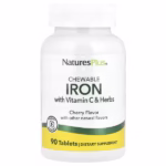 NaturesPlus, Chewable Iron with Vitamin C and Herbs, Cherry, 90 Tablets