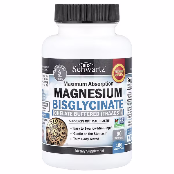 65 BioSchwartz, Maximum Absorption Magnesium Bisglycinate, 180 Veggie Caps (24 mg per Capsule) - الصورة 1