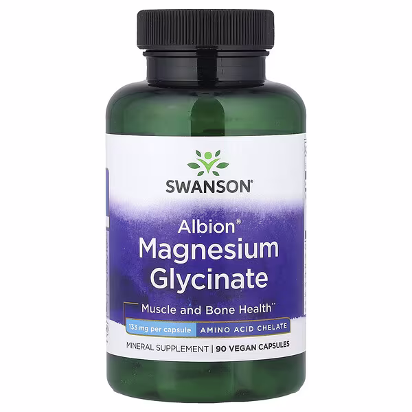 72 Swanson, AlbionĀ®, Magnesium Glycinate, 133 mg, 90 Vegan Capsules - Image 1