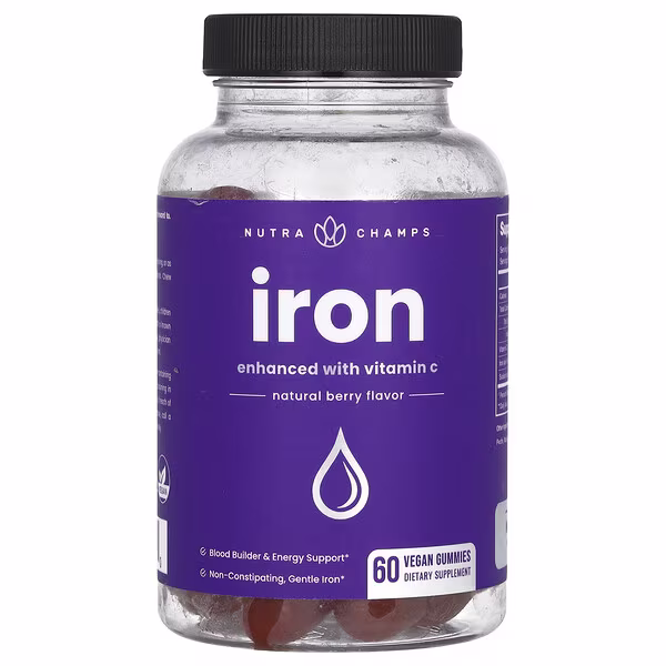 8 (1) NutraChamps, Iron Gummies, Enhanced with Vitamin C, Natural Berry, 60 Vegan Gummies - الصورة 1
