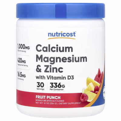8 (1) Nutricost, Calcium Magnesium & Zinc With Vitamin D3, Fruit Punch, 336 g - الصورة 1