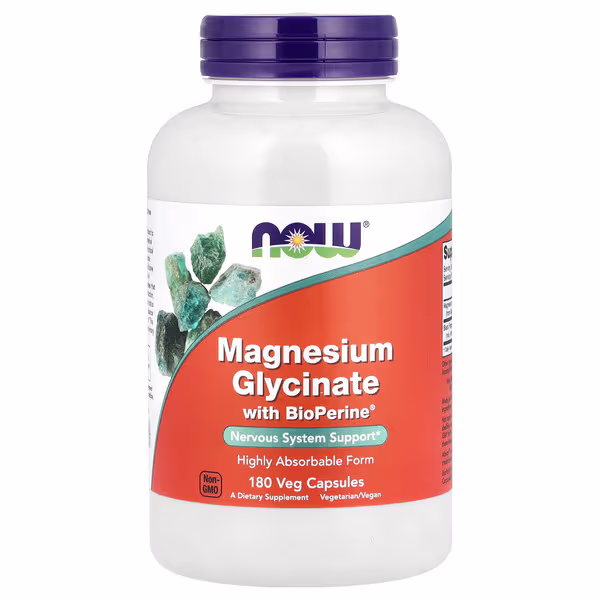 8 NOW Foods, Magnesium Glycinate With BioPerine®, 180 Veg Capsules - الصورة 1