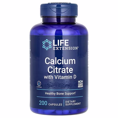 88 Life Extension, Calcium Citrate with Vitamin D, 200 Capsules - Image 1