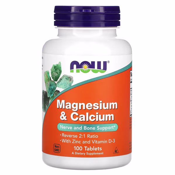 9 NOW Foods, Magnesium & Calcium, 100 Tablets - Image 1