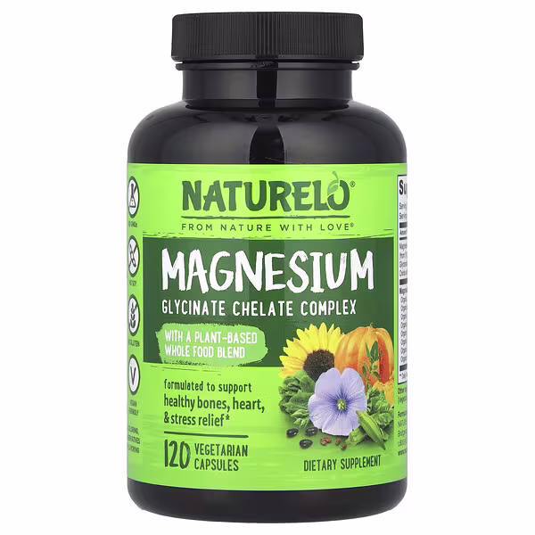 92 NATURELO, Magnesium Glycinate Chelate Complex, 120 Vegetarian Capsules - Image 1