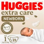 Huggies - Extra Care Newborn, Size 1, Up to 5 kg, Carry Pack, 21 Diapers