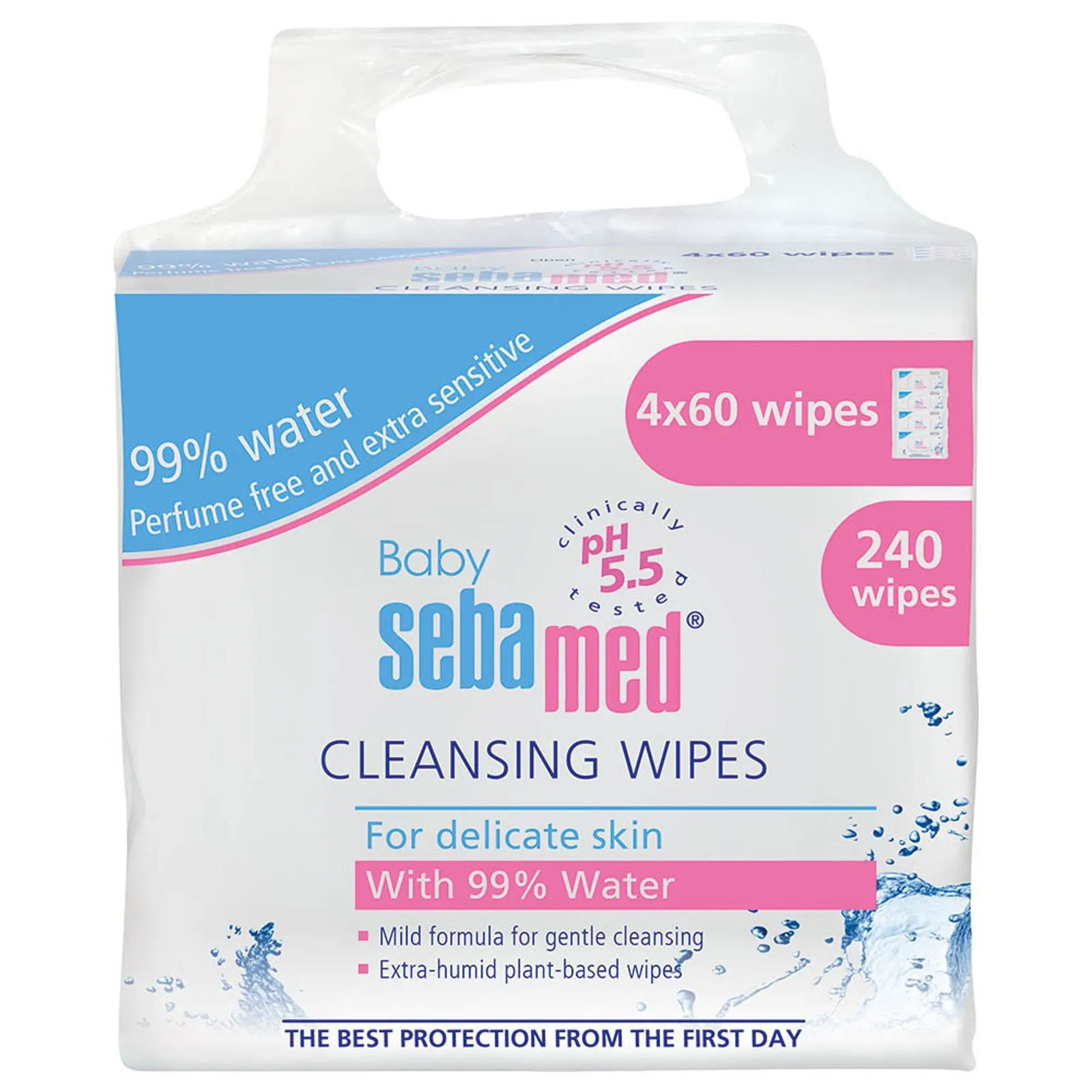 imgi_410_Sebamed - 99% Water Baby Cleansing Wipes - Pack of 4 - 240 pcs Sebamed - 99% Water Baby Cleansing Wipes - Pack of 4 - 240 pcs - Image 1