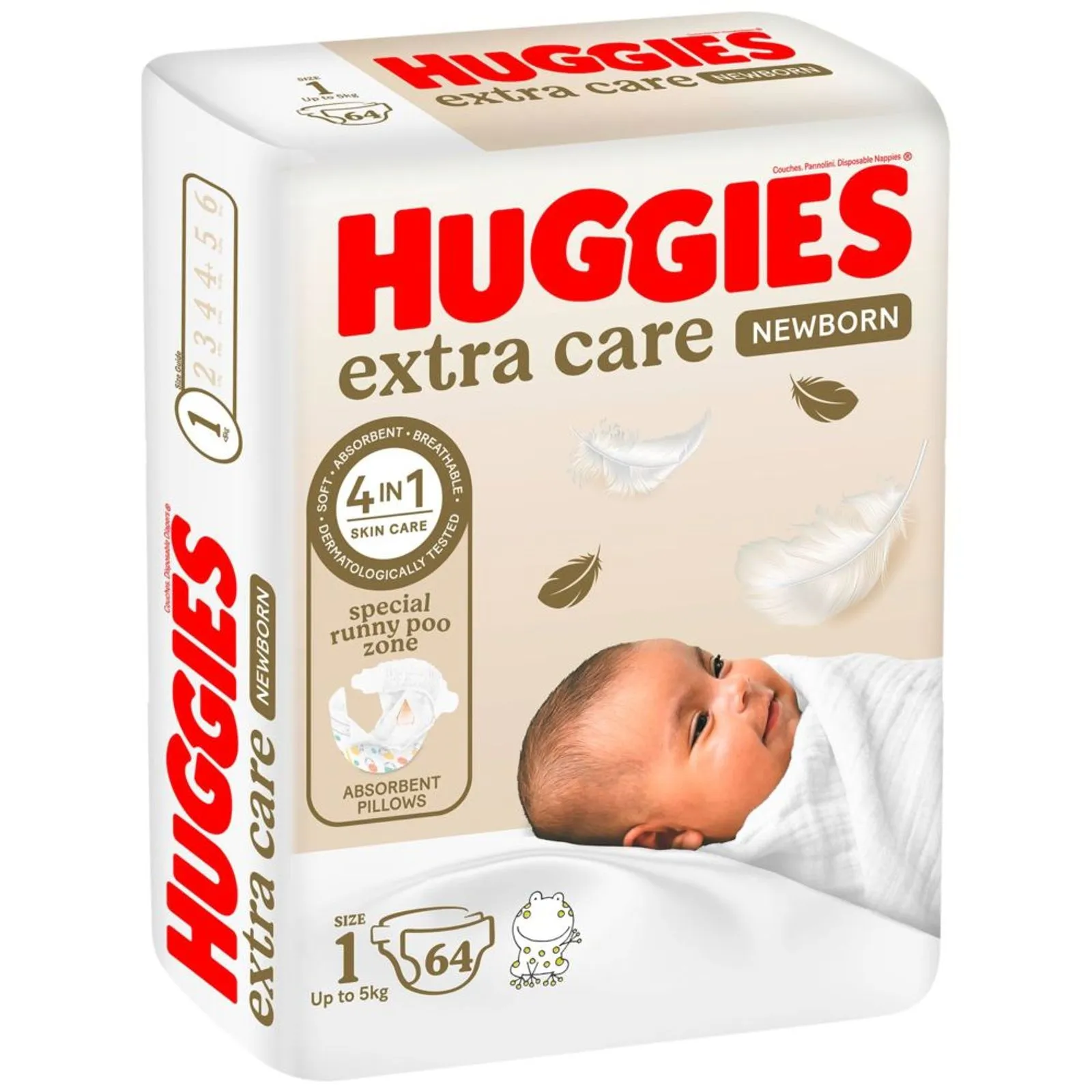imgi_433_Huggies - Extra Care Newborn Size 1 Up to 5 kg Jumbo Pack 64 Diapers Huggies - Extra Care Newborn, Size 1, Up to 5 kg, Jumbo Pack, 64 Diapers - Image 1