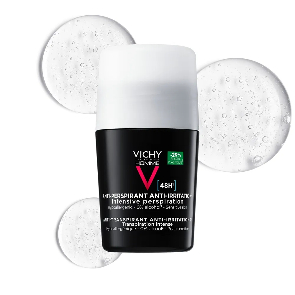 imgi_68_3337871320379--2_20250619104355 Vichy Homme Anti-Perspirant Anti-Irritation 48HR Deodorant Roll-On 50ml For Men - Image 1