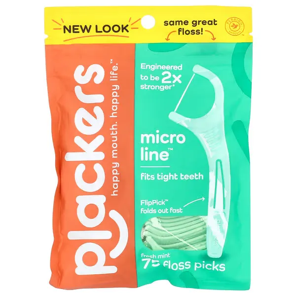 imgi_81_10 Plackers, Micro Line, Floss Picks, Fresh Mint, 75 Count - الصورة 1