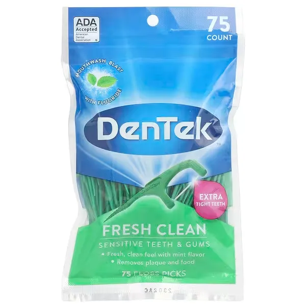 imgi_81_10 DenTek, Fresh Clean, Floss Picks, Mouthwash Blast, 75 Floss Picks - الصورة 1