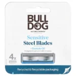 Bulldog Skincare For Men, Sensitive Steel Shaving Blades + Baobab Oil, 4 Cartridges