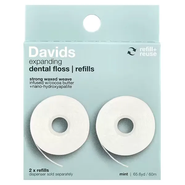 imgi_81_42 Davids, Expanding Dental Floss, Refills, Mint, 2 Count, (32.8 yd / 30 m) Each - الصورة 1