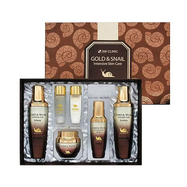 Facial cosmetics set 3W Clinic Gold And Snail Intensive Care Set 4 pcs مجموعة العناية المركزة بالوجه من 3W كلينيك، مكونة من 4 قطع، تحتوي على الذهب والحلزون - الصورة 1