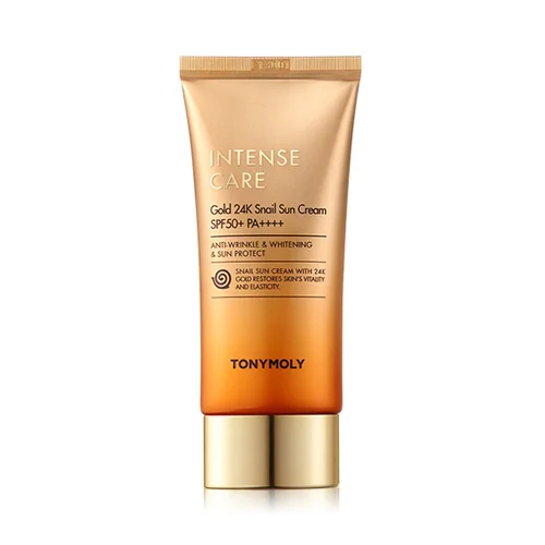 Tony Moly snail Gold 24 Carat Sunscreen Cream - 50ML (1) كريم واقي من الشمس من توني مولي بخلاصة الحلزون الذهبي عيار 24، 50 مل - الصورة 1
