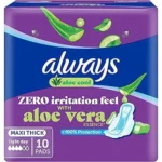 Always Cool and Dry Feminine Pads With Aloe Vera, Maxi Thick Large ,10 pcs