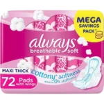 Always Cotton Softness Feminine Pads, Maxi Thick Large, 72 pcs
