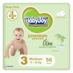 BabyJoy Olive Diapers Size (3) Medium, Mega Pack 56 Pcs Up To 12kg