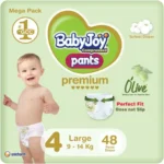 BabyJoy Olive Diapers Size 4 Large, Mega Pack 48 Pcs Up To 14kg