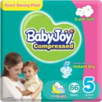 Compressed Diamond Pad Diaper Giant Box by Babyjoy Large 5, 66 Count Up to 23 kg