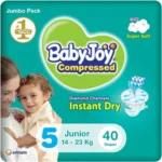 Compressed Diamond Pad Diaper Jumbo Box by Babyjoy Large 5, 40 Count Up to 23 kg