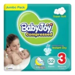 Compressed Diamond Pad Diaper Jumbo Box by Babyjoy Medium 3, 52 Count Up to 12 kg