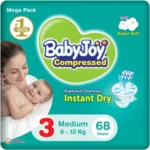 Compressed Diamond Pad Diaper Mega Box by Babyjoy Medium 3, 68 Count Up to 12 kg