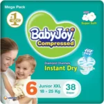Compressed Diamond Pad Diaper Mega Pack by Babyjoy XXL 6, 38 Count Up to 25 kg