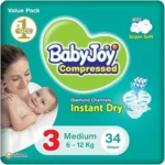 Compressed Diamond Pad Diaper Value Pack by Babyjoy Medium 3, 34 Count Up to 12 kg