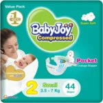 Compressed Diamond Pad Diaper Value Pack by Babyjoy Small Size 2, 44 Count Up To 7 Kg