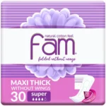 Fam Natural Cotton Feel without wings Feminine Pads,Super maxi thick,30 pcs