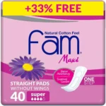 Fam Natural Cotton Feel without wings Feminine Pads,Super maxi,40 pcs