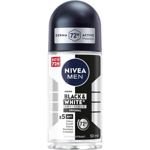 Nivea AntiPerspirant, Roll On Black and White Invisible for Men, 50 ml 1 Nivea Antiperspirant Roll On Black and White Invisible for Men, 50 ml - الصورة 1