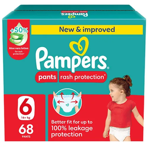 Pampers Rash Protection Diaper Pants With Aloe Vera Cream, Size 6, 68 pcs Pampers Rash Protection Diaper Pants With Aloe Vera Cream, Size 6, 68 pcs - Image 1