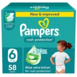 Pampers diapers, diaper rash protection with aloe vera cream, size 6, 58 pcs