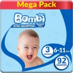 Sanita Bambi Extra Absorption Diapers, Size 3, 92 pcs