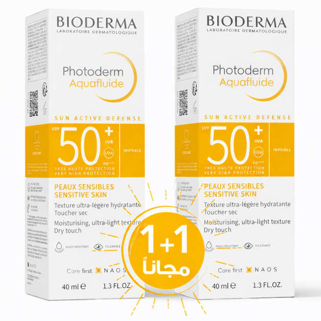 ⁦Bioderma Photoderm Aquafluide Sunscreen SPF 50+ Invisible, (1+1 Offer) 40 ml⁩ - الصورة ⁦1⁩
