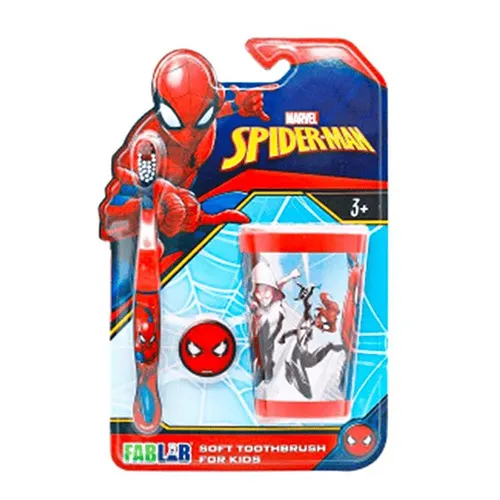 Marvel FabLab Kids Soft Toothbrush with Cup,Spider Man Marvel FabLab Kids Soft Toothbrush with Cup,Spider Man - Image 1