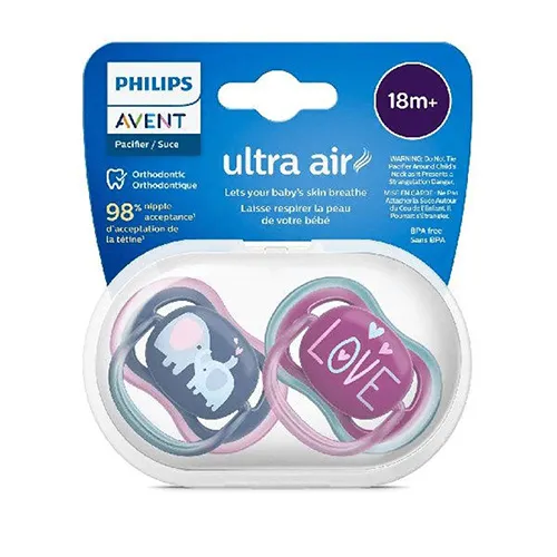 Orthodontic Ultra Air Pacifier for Girls 18m+ by Philips Avent, 2 Pieces Orthodontic Ultra Air Pacifier for Girls 18m+ by Philips Avent, 2 Pieces - Image 1