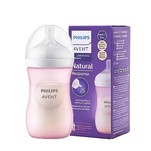 Philips Avent Natural Response Baby Bottle, 1m+, Pink, 260ml Philips Avent Natural Response Baby Bottle, 1m+, Pink, 260ml - الصورة 1
