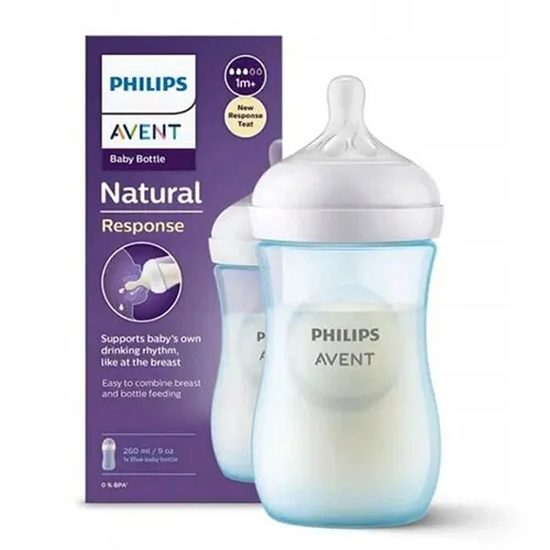 Philips Avent Natural Response Plastic Baby Bottle, 1m+, Blue, 260ml Philips Avent Natural Response Plastic Baby Bottle, 1m+, Blue, 260ml - Image 1