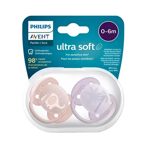 Ultra Soft Pacifier for Girls 0-6m by Philips Avent, 2 Pieces Ultra Soft Pacifier for Girls 0-6m by Philips Avent, 2 Pieces - Image 1